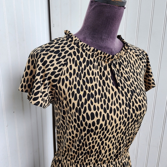 Talbots Women's Short Sleeve Dress Black Beige Pebble Stretch Midi Sz XS - Picture 4 of 15